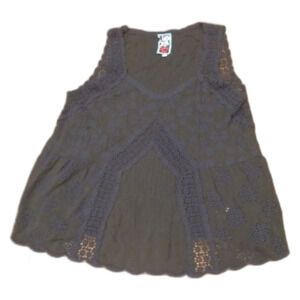 Johnny Was Black Sheer Eyelet Top Size Large